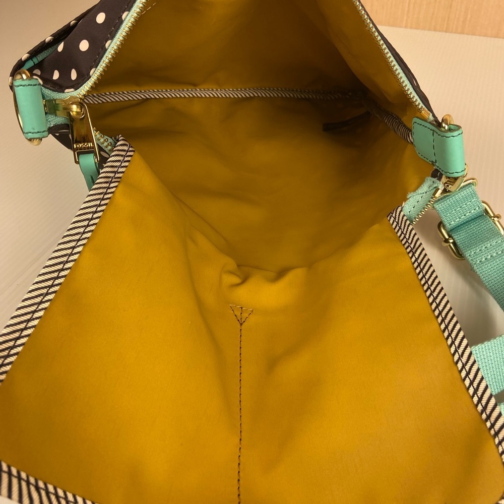 Fossil Black Polka Dot Coated Crossbody Aqua Strap Water Resistant - Picture 7 of 16